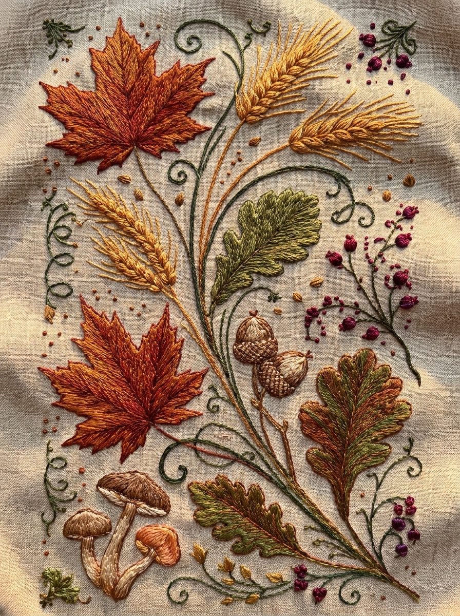 Autumn Botanical Harvest Plate Halloween from Halloween & Autumn Embroidery Book 4, a digital embroidery design reference for machine embroidery designs, embroidery patterns and seasonal embroidery motifs.