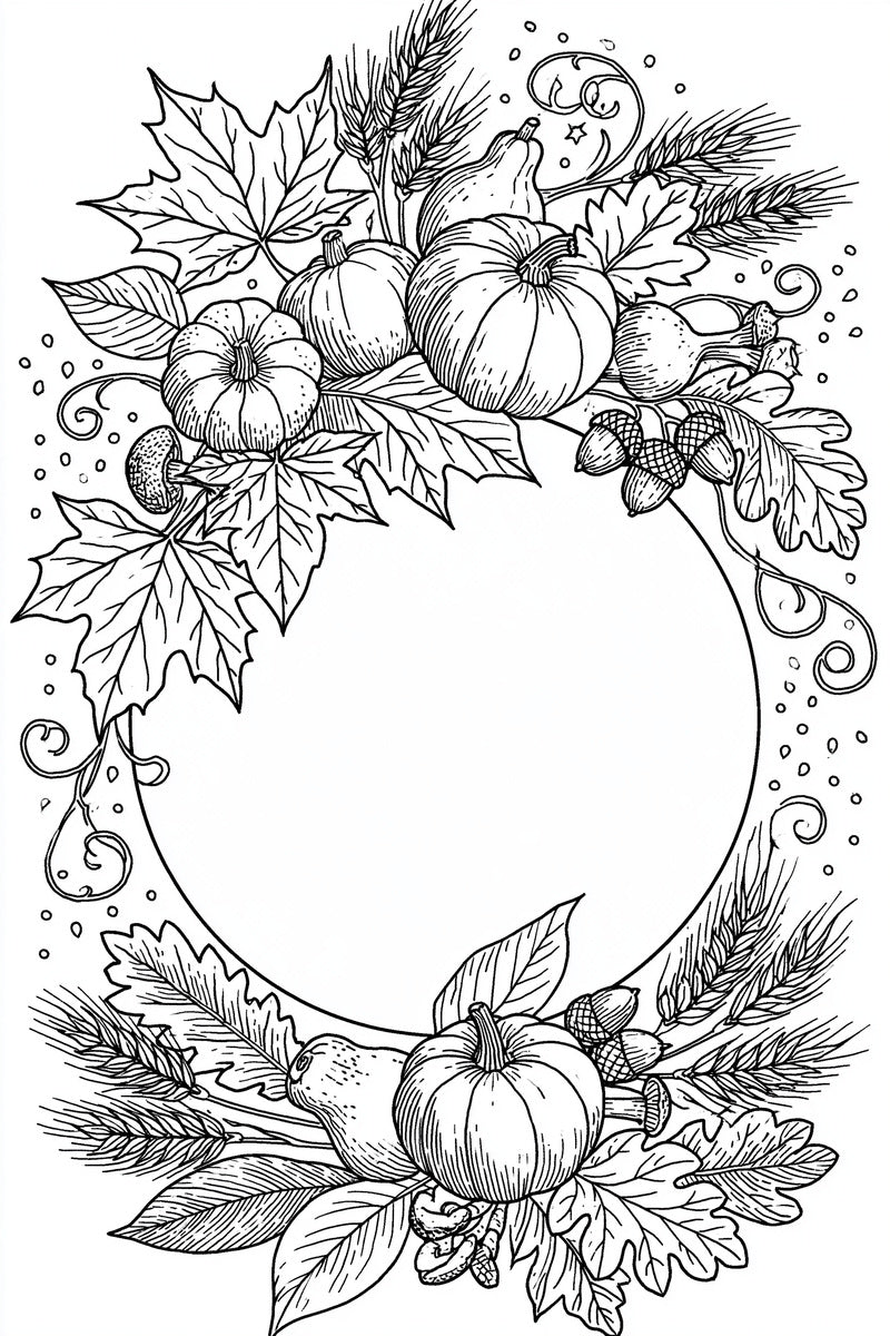Autumn Harvest Wreath Halloween And from Halloween & Autumn Embroidery Book 1, a digital embroidery design reference for machine embroidery designs, embroidery patterns and frames and monogram spaces.