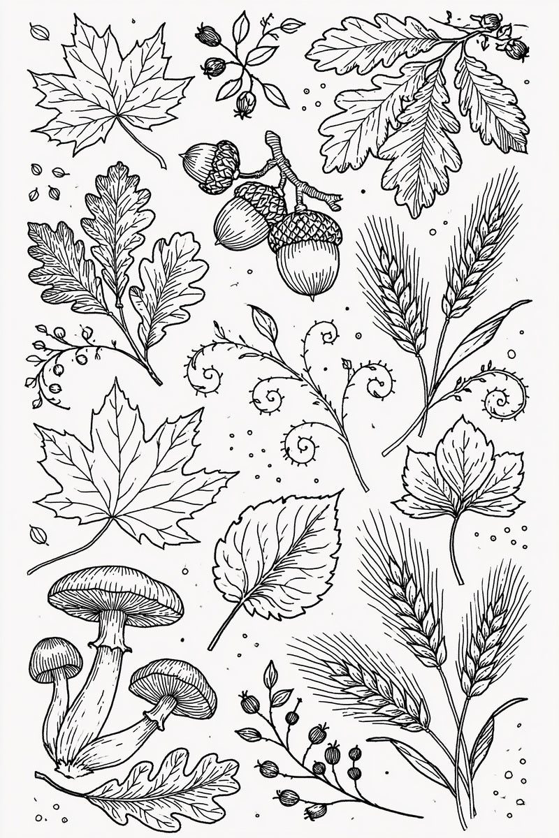 Autumn Leaves Acorns Wheat And from Halloween & Autumn Embroidery Book 4, a digital embroidery design reference for machine embroidery designs, embroidery patterns and seasonal embroidery motifs.