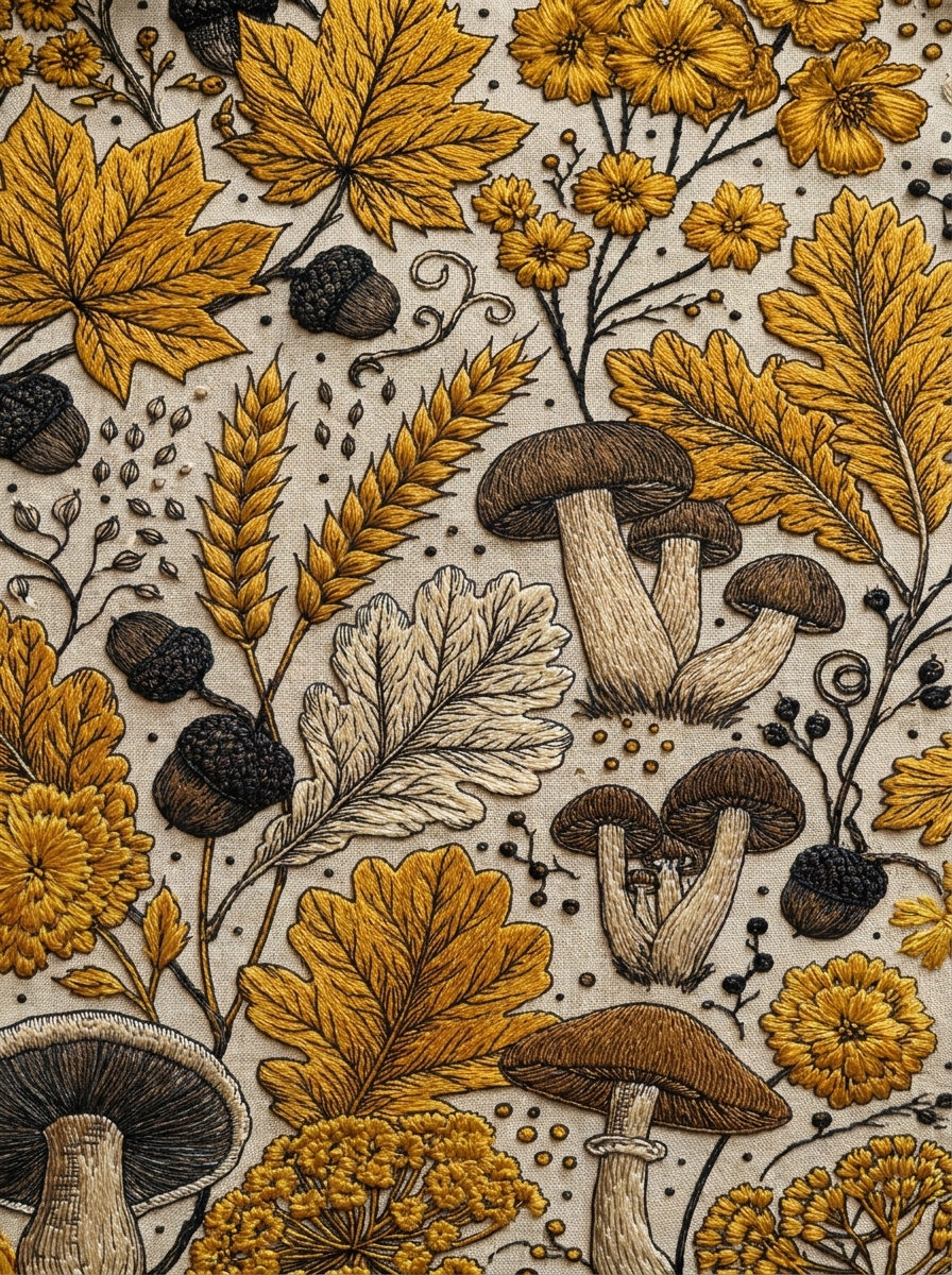 Autumn Leaves Acorns Wheat And from Halloween & Autumn Embroidery Book 2, a digital embroidery design reference for machine embroidery designs, embroidery patterns and seasonal embroidery motifs.
