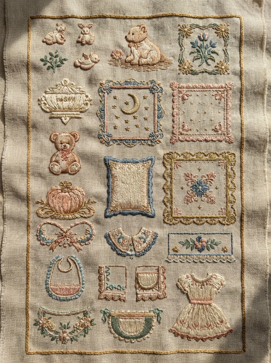 Baby And Kids Embroidery Placement System Plate 0 Png from Baby & Kids Embroidery Book 1, a digital embroidery design reference for machine embroidery designs, embroidery patterns and lace and broderie details.