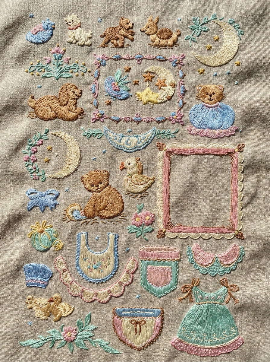 Baby And Kids Embroidery Placement System Plate 1 Png from Baby & Kids Embroidery Book 3, a digital embroidery design reference for machine embroidery designs, embroidery patterns and lace and broderie details.