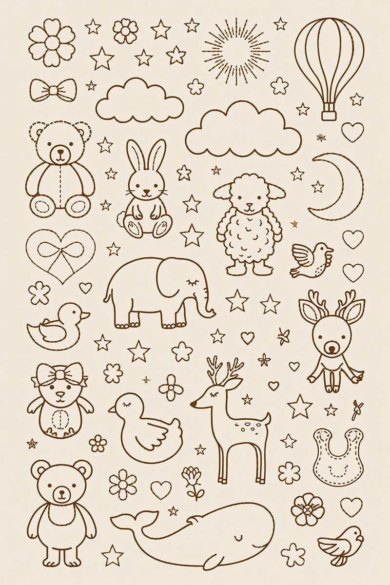 Baby And Kids Motif System from Baby & Kids Embroidery Book 2, a digital embroidery design reference for machine embroidery designs, embroidery patterns and baby and keepsake embroidery.