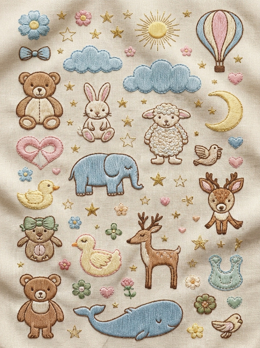 Baby And Kids Motif System Plate Baby And Kids 1 Png from Baby & Kids Embroidery Book 2, a digital embroidery design reference for machine embroidery designs, embroidery patterns and baby and keepsake embroidery.