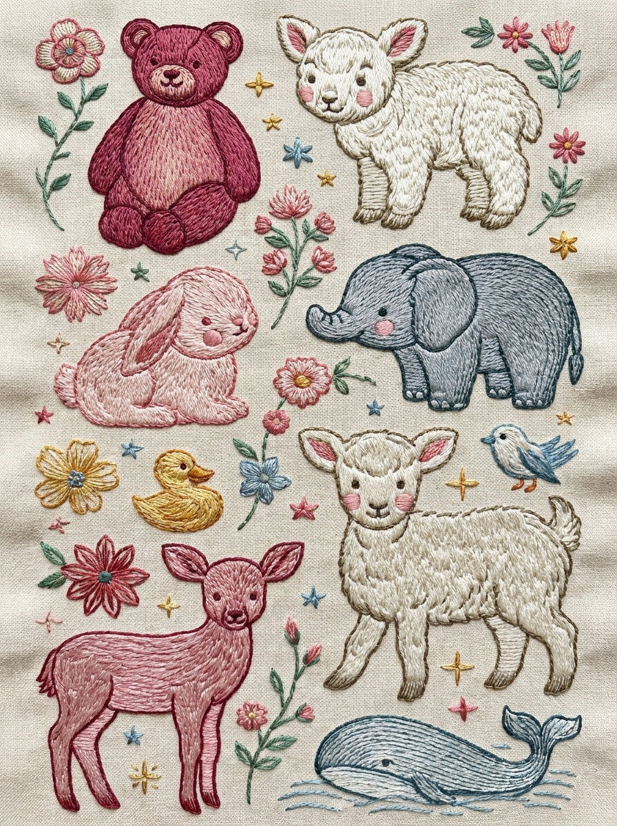 Baby Animal Collection Plate Baby And Kids 2 Png from Baby & Kids Embroidery Book 2, a digital embroidery design reference for machine embroidery designs, embroidery patterns and baby and keepsake embroidery.