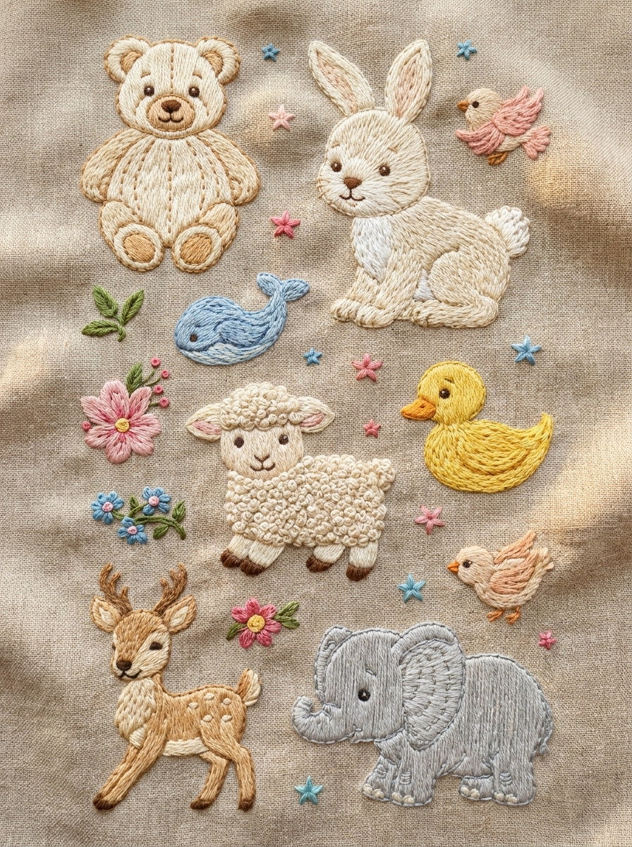 Baby Animal Library Plate Baby And Kids Embroidery 0 Png from Baby & Kids Embroidery Book 3, a digital embroidery design reference for machine embroidery designs, embroidery patterns and baby and keepsake embroidery.