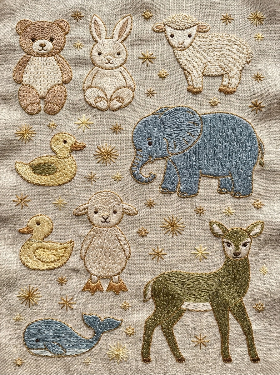 Baby Animal Motif Set Baby And Kids Embroidery 0 Png from Baby & Kids Embroidery Book 3, a digital embroidery design reference for machine embroidery designs, embroidery patterns and baby and keepsake embroidery.