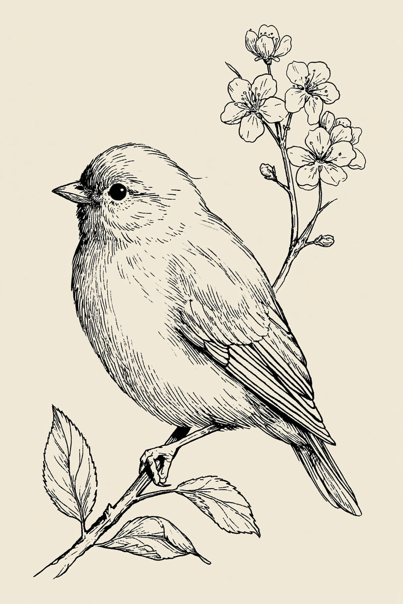 Baby Bird On Tiny Branch from Birds Embroidery Book 4, a digital embroidery design reference for machine embroidery designs, embroidery patterns and baby and keepsake embroidery.