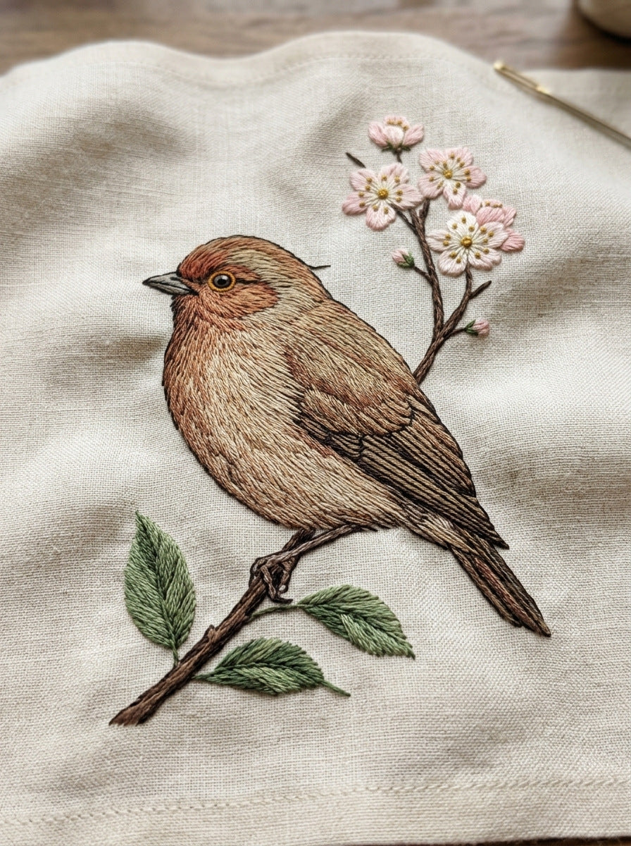 Baby Bird On Tiny Branch from Birds Embroidery Book 4, a digital embroidery design reference for machine embroidery designs, embroidery patterns and baby and keepsake embroidery.