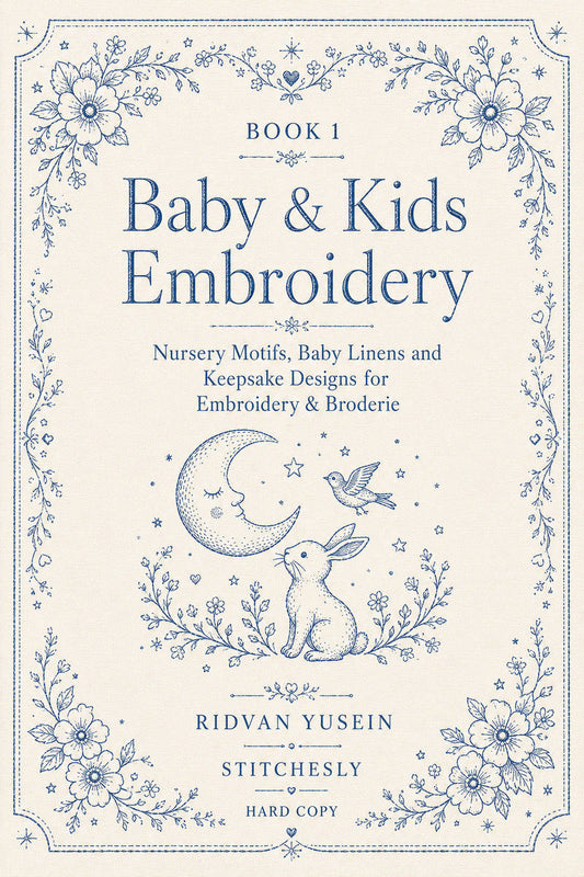 Baby & Kids Embroidery Edition 1 digital PDF design book cover, STITCHESLY.
