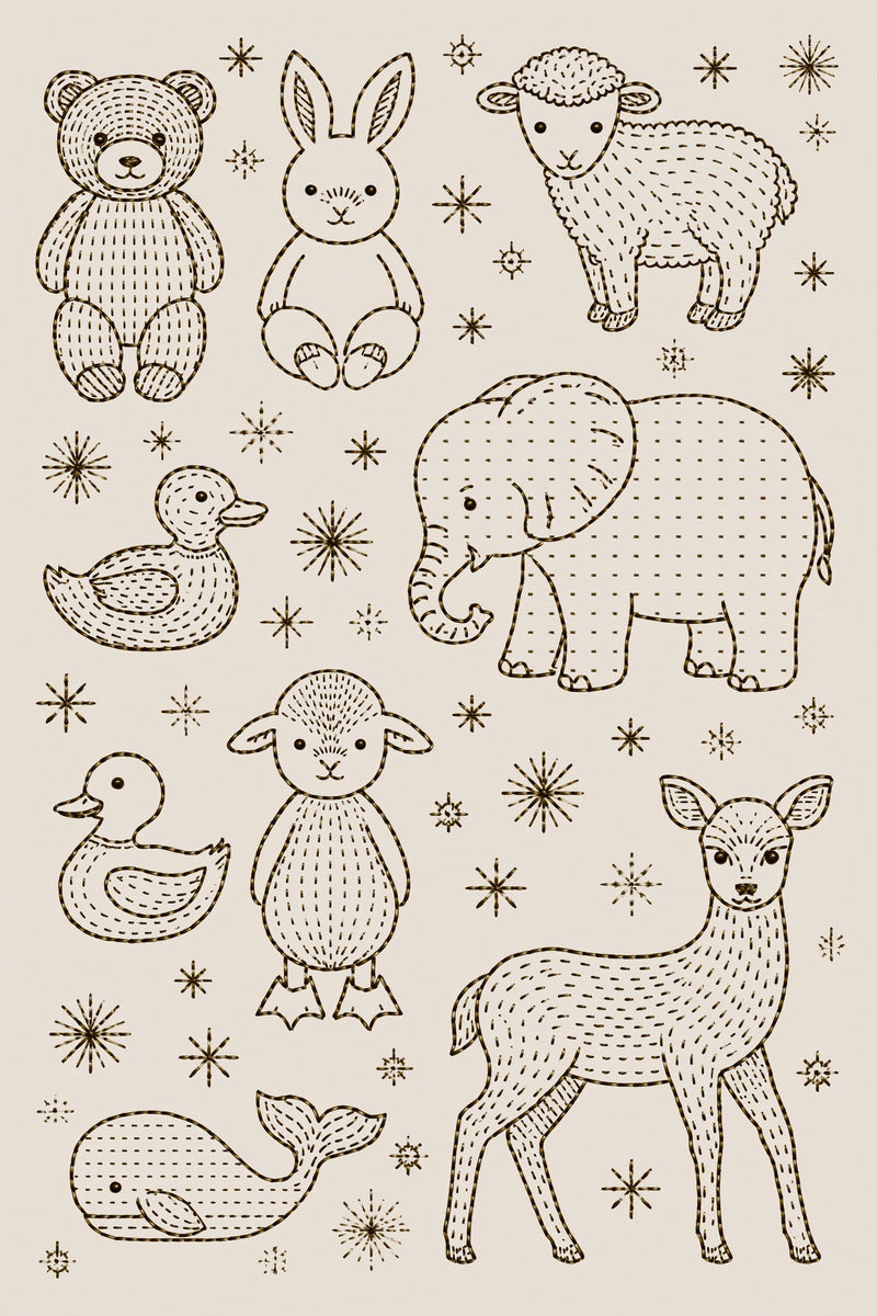Original baby animal stitch set design plate from Baby & Kids Embroidery Edition 3, a digital PDF embroidery design book.
