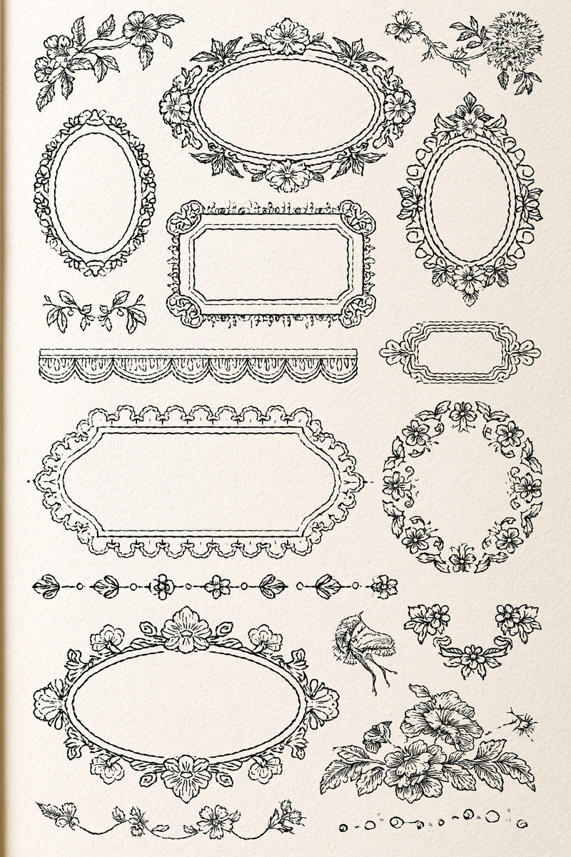 Backstitch Border Frame System Plate from Backstitch & Outline Designs Book 2, a digital embroidery design reference for machine embroidery designs, embroidery patterns and border and edge embroidery.