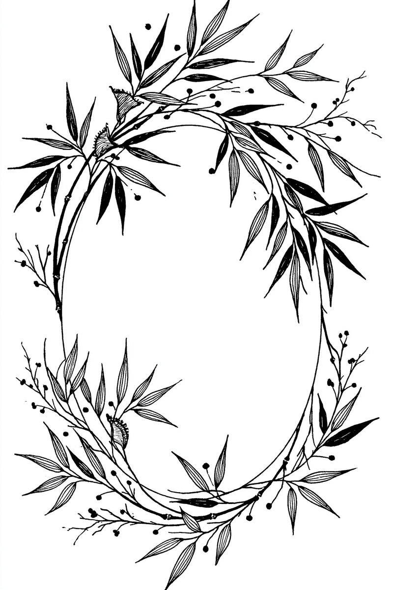 Bamboo Botanical Frame East Asian from East Asian Inspired Embroidery Book 8, a digital embroidery design reference for machine embroidery designs, embroidery patterns and frames and monogram spaces.