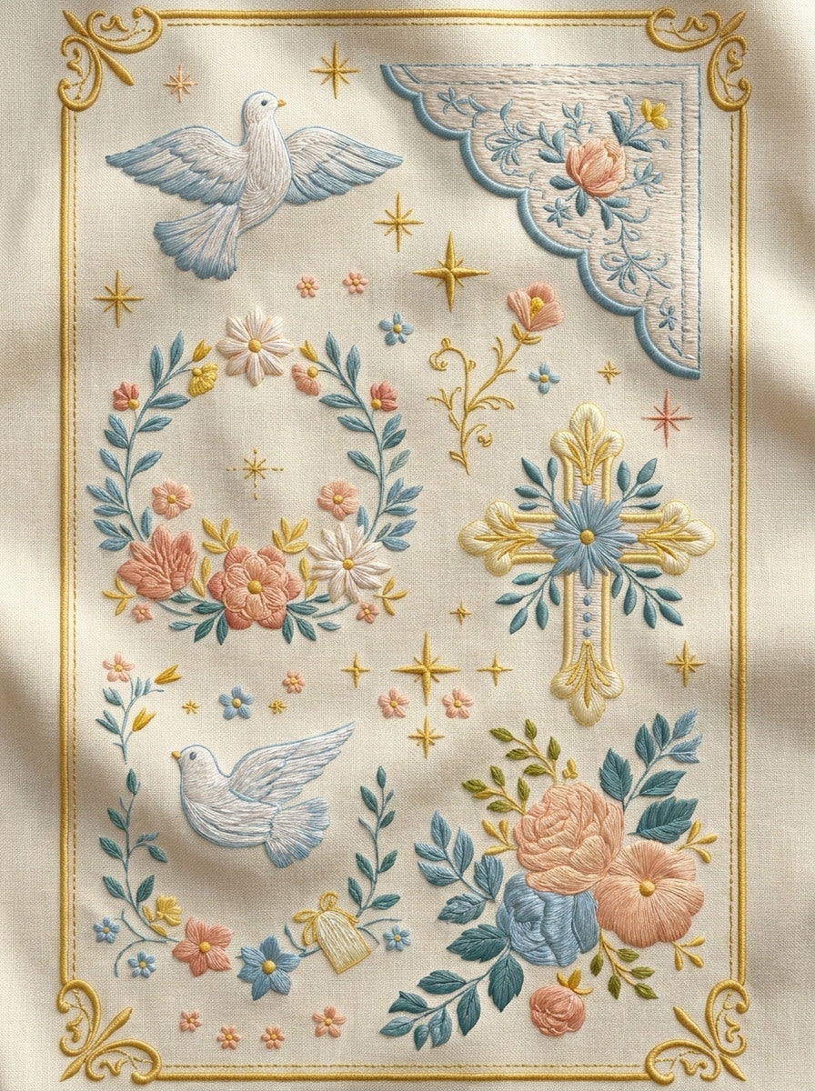 Baptism And Christening Collection Plate 3 Png from Baby & Kids Embroidery Book 4, a digital embroidery design reference for machine embroidery designs, embroidery patterns and baby and keepsake embroidery.