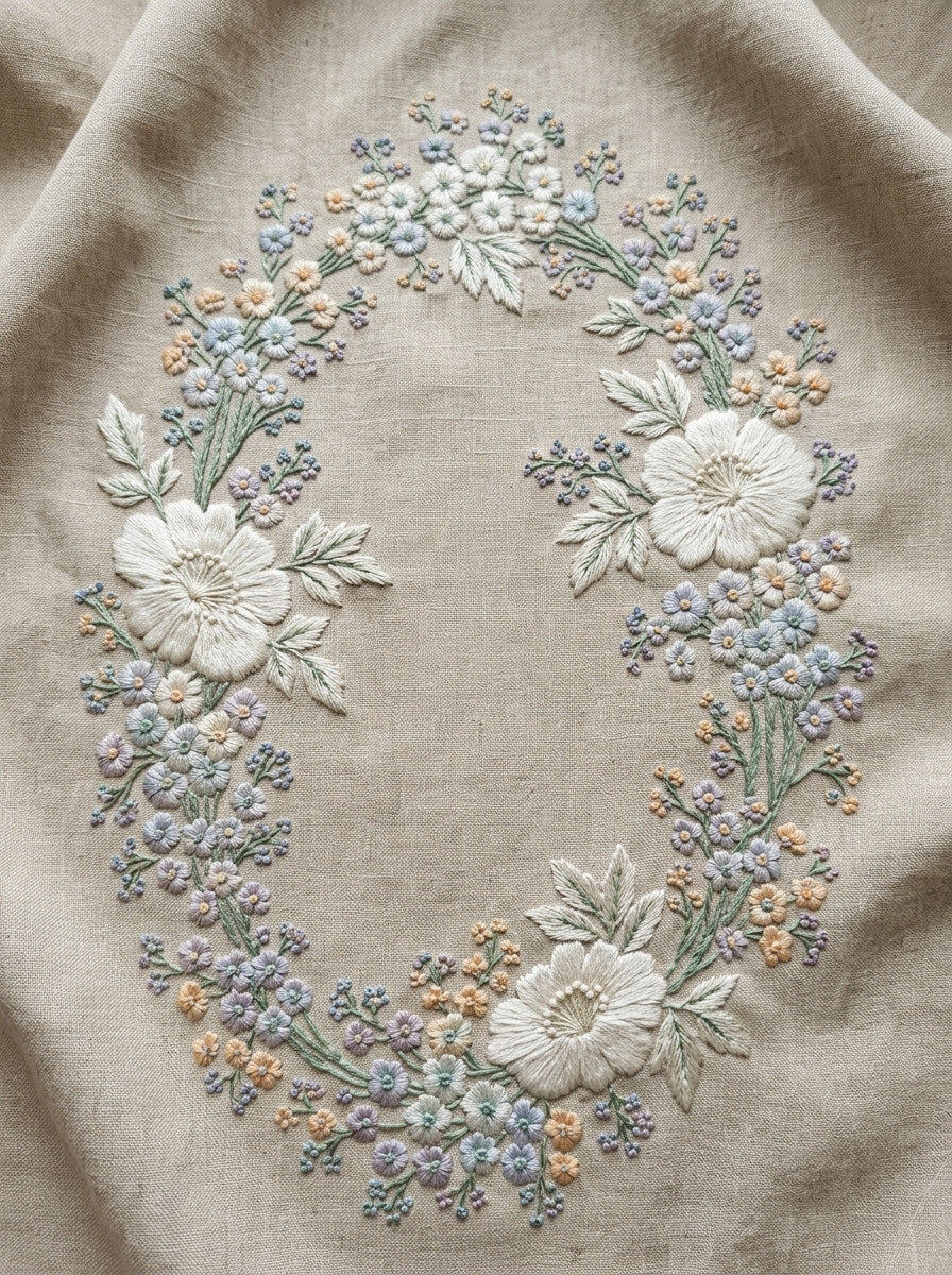 Baptism Cloth Floral Frame French from French Embroidery & La Broderie Blanche Book 7, a digital embroidery design reference for machine embroidery designs, embroidery patterns and frames and monogram spaces.
