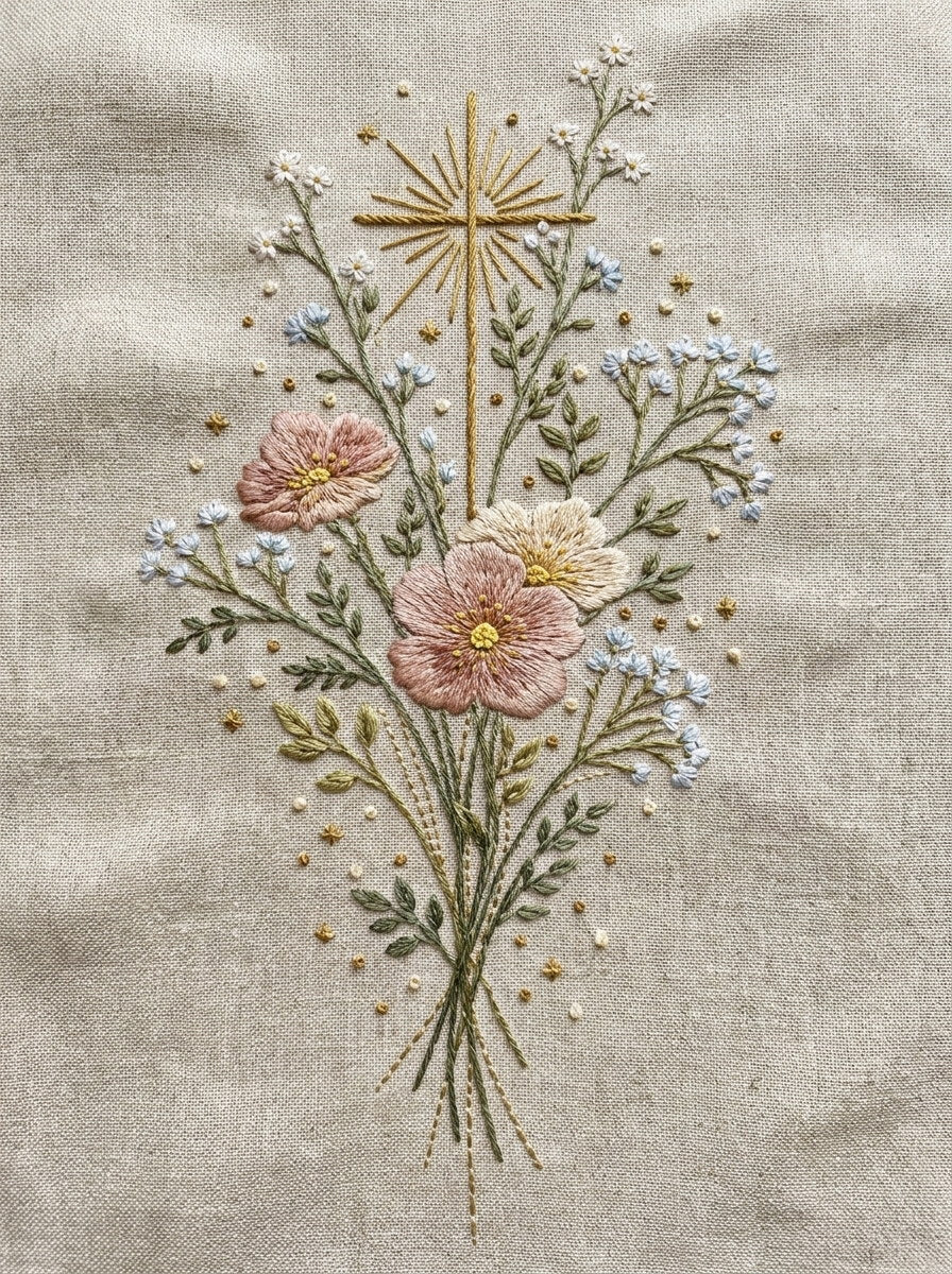 Baptism Cross Inspired Floral Motif Baby 1 Png from Baby & Kids Embroidery Book 3, a digital embroidery design reference for machine embroidery designs, embroidery patterns and baby and keepsake embroidery.