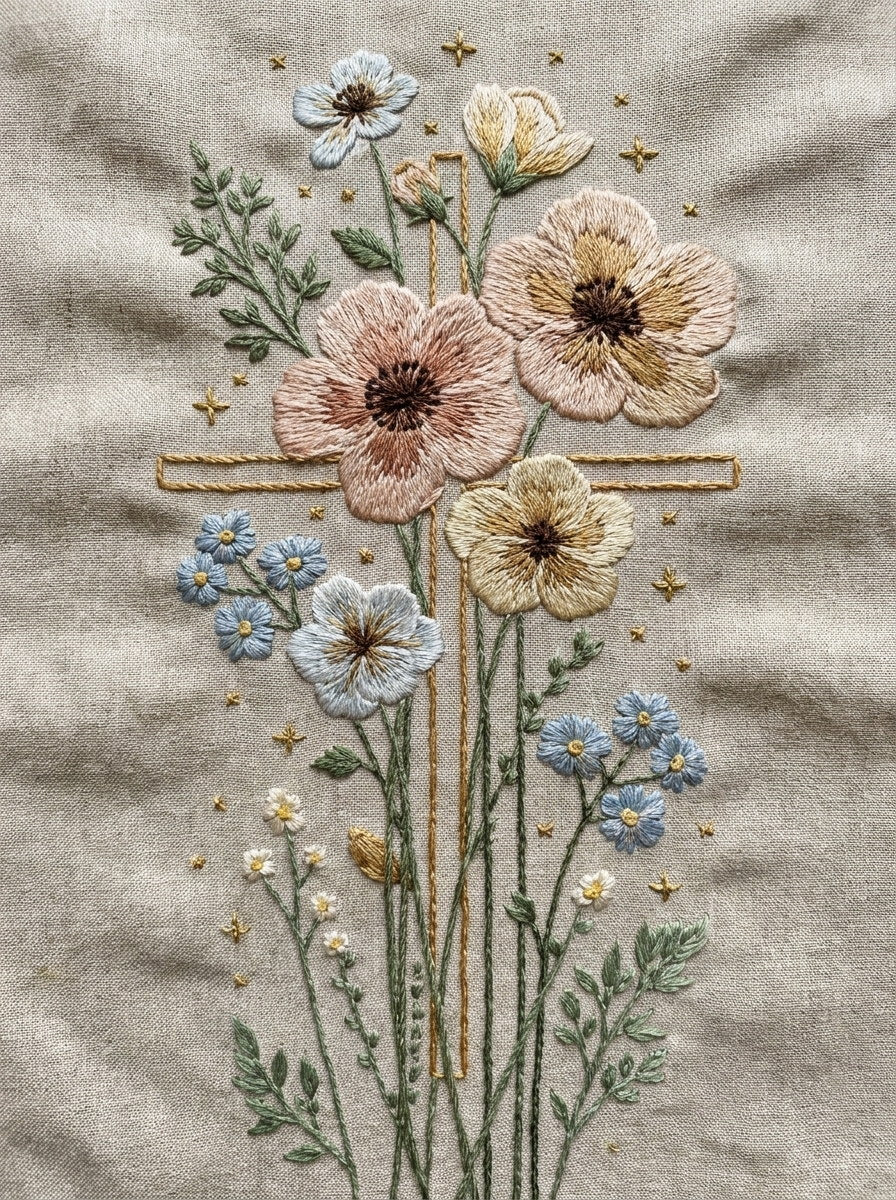 Baptism Cross Inspired Floral Motif Baby 3 Png from Baby & Kids Embroidery Book 4, a digital embroidery design reference for machine embroidery designs, embroidery patterns and baby and keepsake embroidery.