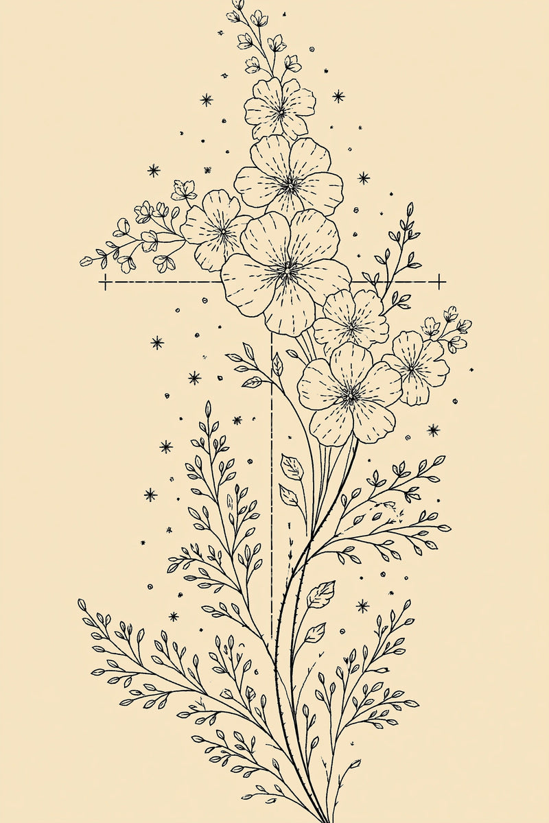 Baptism Cross Inspired Floral Motif from Baby & Kids Embroidery Book 2, a digital embroidery design reference for machine embroidery designs, embroidery patterns and baby and keepsake embroidery.