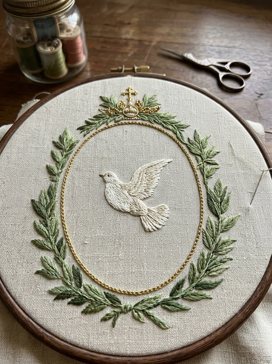Baptism Linen Frame from Church Embroidery & Sacred Ornament Book 2, a digital embroidery design reference for machine embroidery designs, embroidery patterns and frames and monogram spaces.