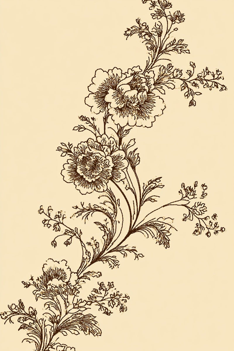 Original drawing of ruffled flower branch and small blossoms from Baroque Scrollwork and Luxury Ornament Edition Two.