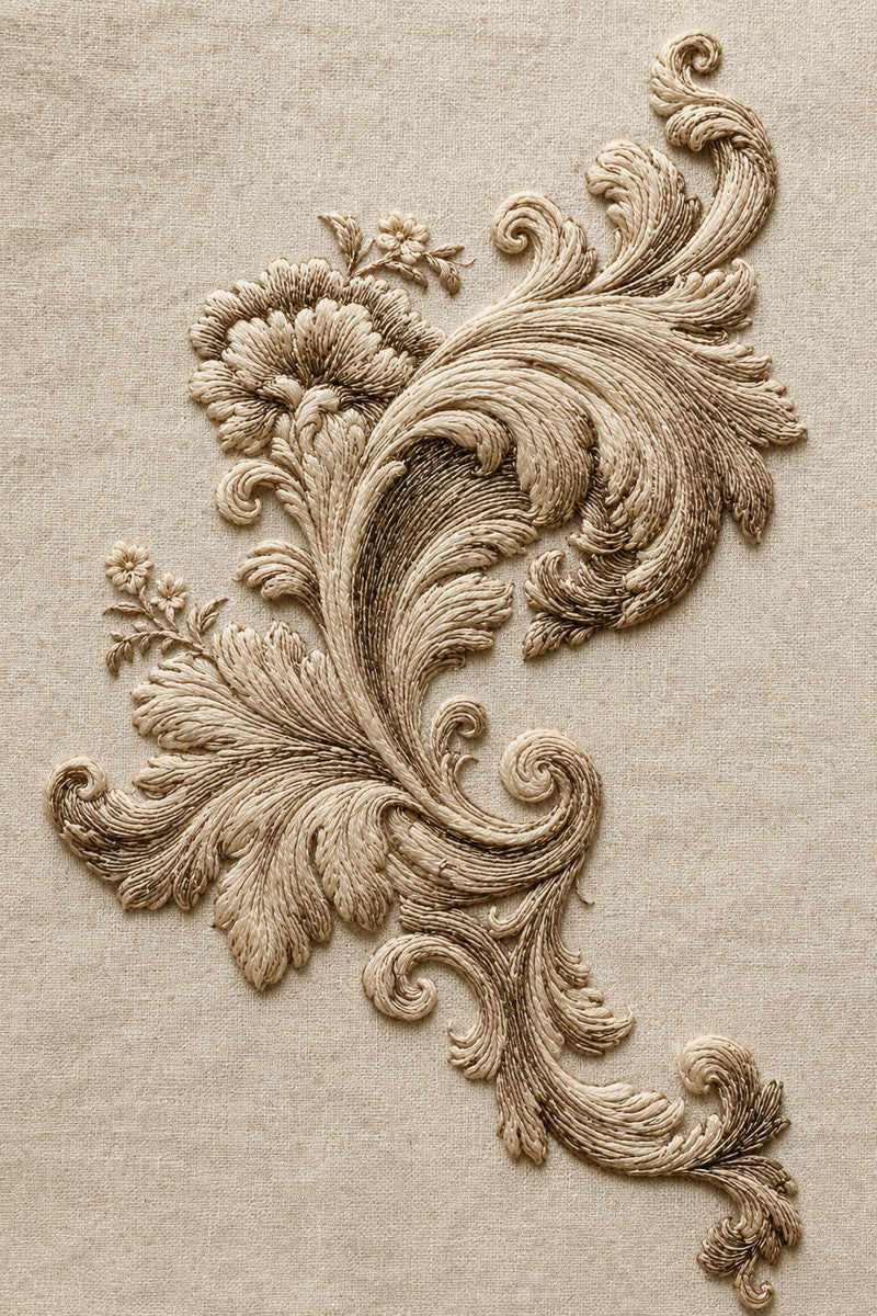 Baroque Napkin Corner from Napkins, Table Runners & Kitchen Linens Book 2, a digital embroidery design reference for machine embroidery designs, embroidery patterns and border and edge embroidery.