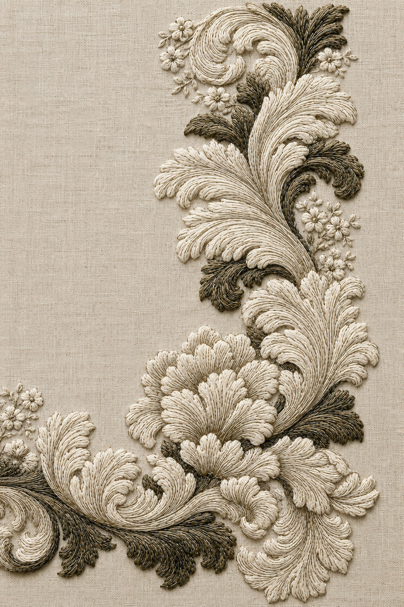 Baroque Sleeve Edge Ornament Aa from Neckline & Collar Embroidery Designs Book 1, a digital embroidery design reference for machine embroidery designs, embroidery patterns and border and edge embroidery.