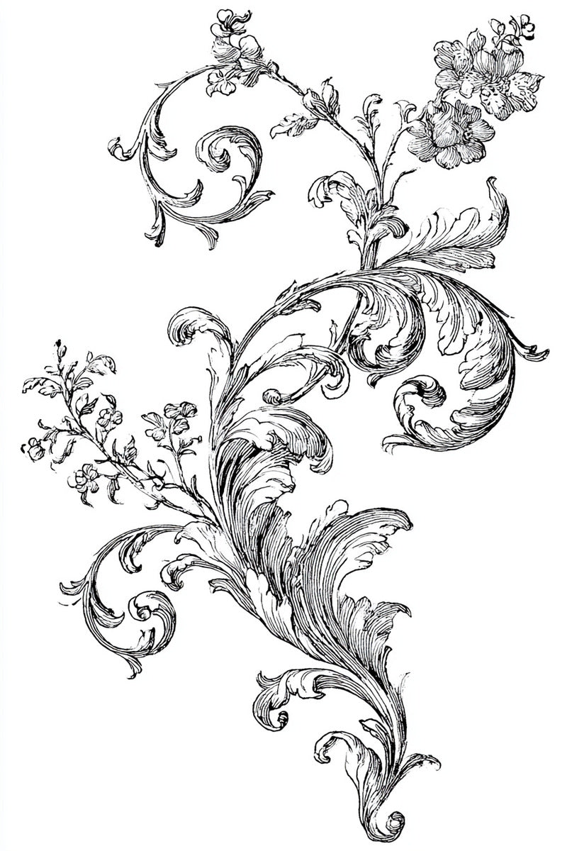 Baroque Vine Scroll Motif from Baroque Scrollwork & Luxury Ornament Book 3, a digital embroidery design reference for machine embroidery designs, embroidery patterns and embroidery design reference.