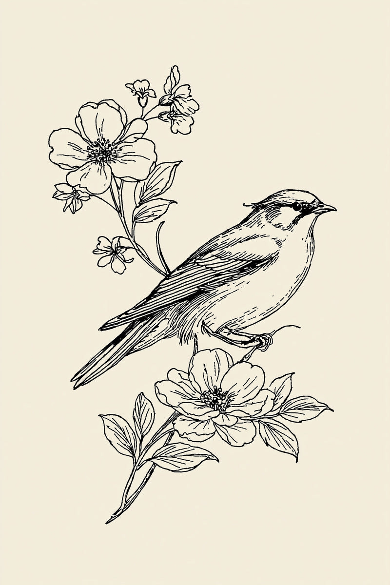 Bird And Cradle Floral Accent from Birds Embroidery Book 1, a digital embroidery design reference for machine embroidery designs, embroidery patterns and small motif and accent designs.