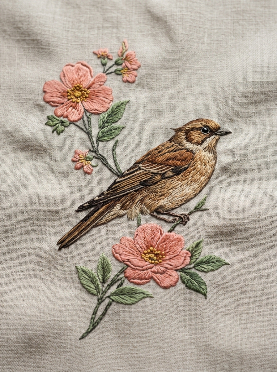 Bird And Cradle Floral Accent from Birds Embroidery Book 1, a digital embroidery design reference for machine embroidery designs, embroidery patterns and small motif and accent designs.