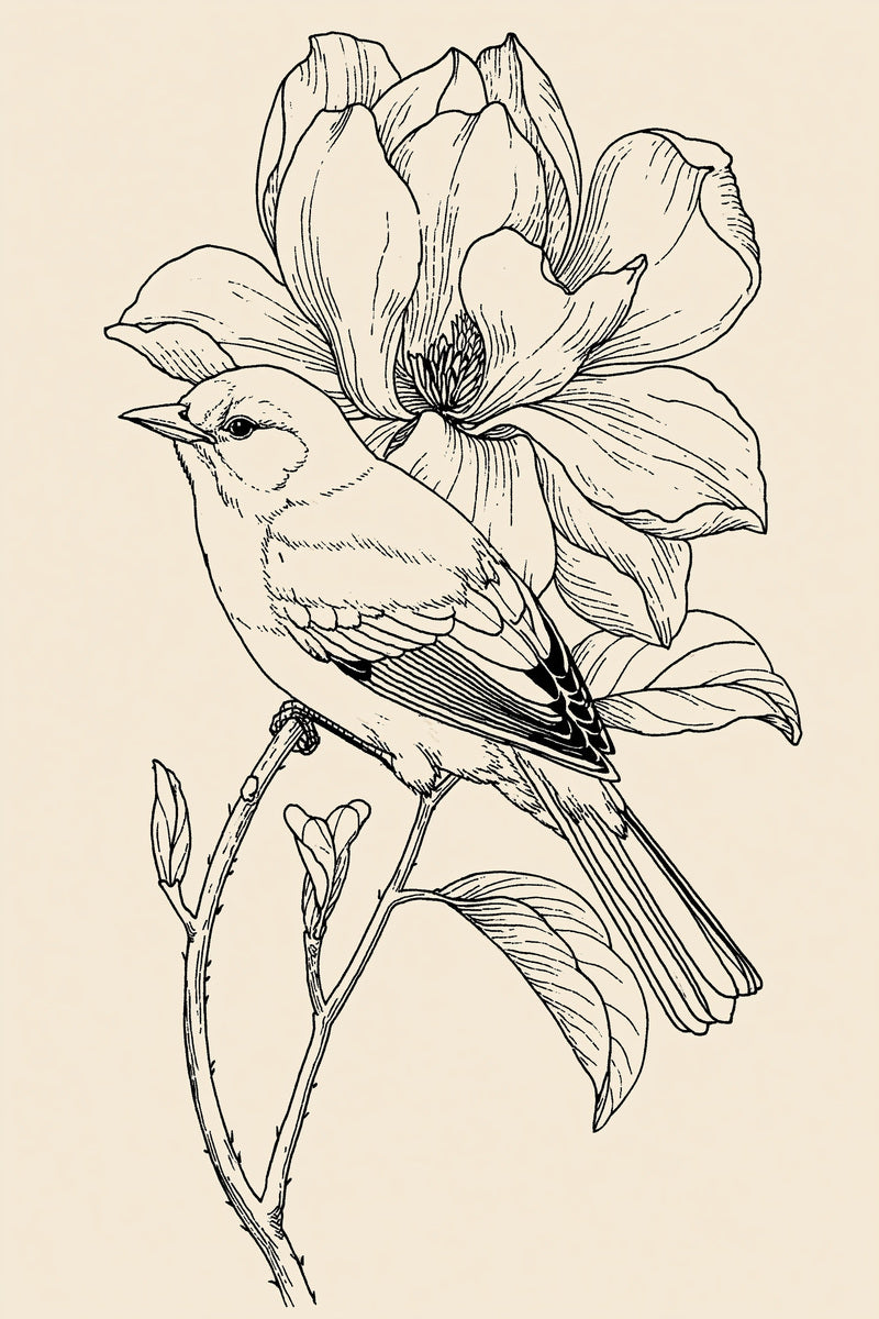 Bird And Magnolia Branch Birds from Birds Embroidery Book 1, a digital embroidery design reference for machine embroidery designs, embroidery patterns and embroidery design reference.