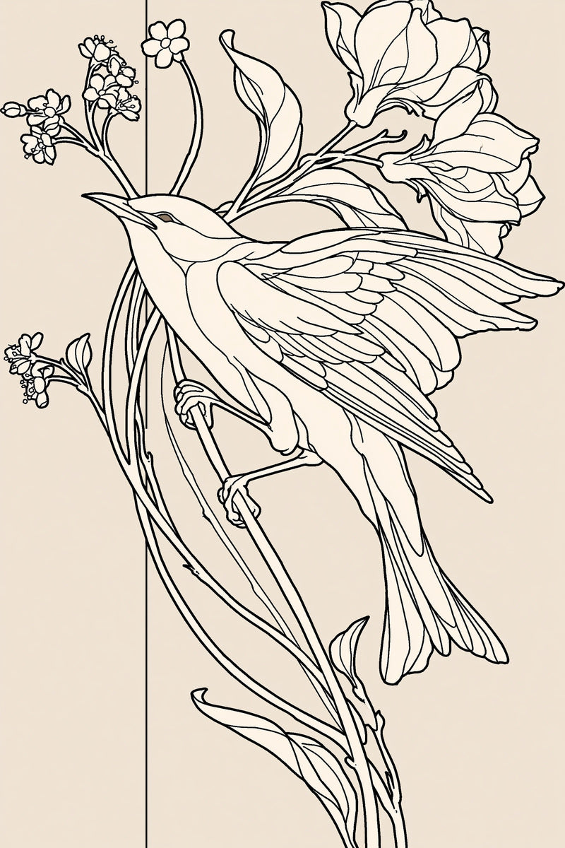 Bird And Vine Vertical Panel 02 from Art Nouveau Needlework Book 1, a digital embroidery design reference for machine embroidery designs, embroidery patterns and embroidery design reference.