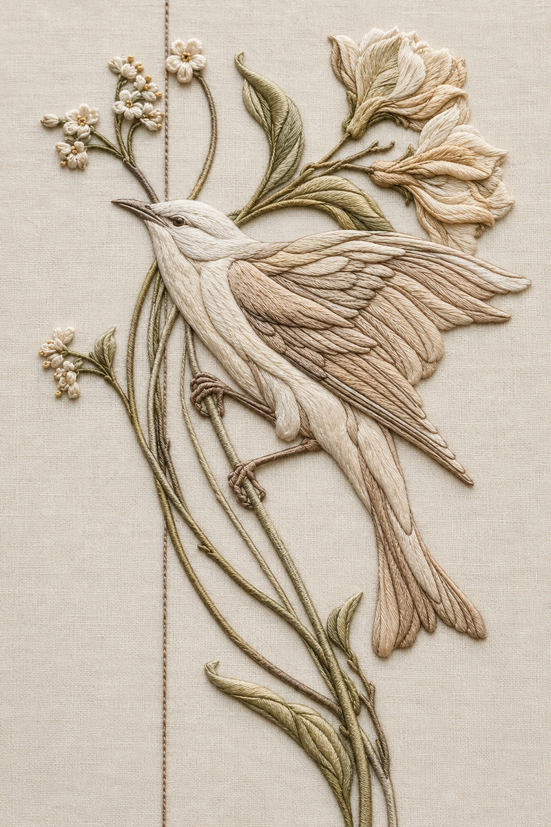 Bird And Vine Vertical Panel from Art Nouveau Needlework Book 1, a digital embroidery design reference for machine embroidery designs, embroidery patterns and embroidery design reference.
