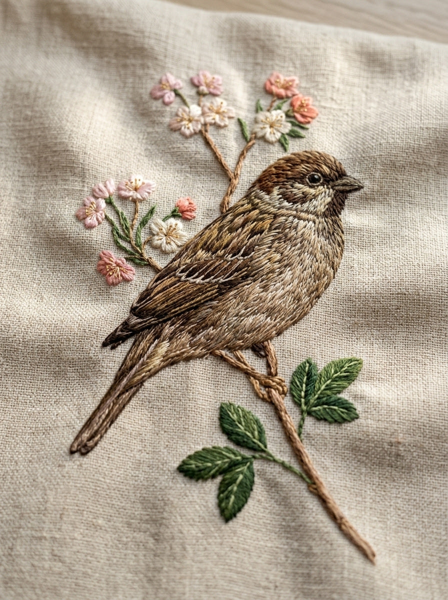 Bird Guest Towel Motif Birds from Birds Embroidery Book 2, a digital embroidery design reference for machine embroidery designs, embroidery patterns and linen and home textile projects.