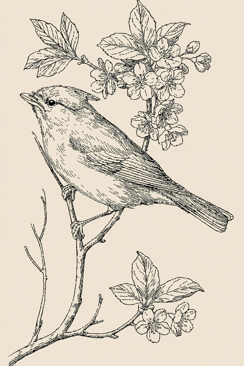 Bird On Blossom Branch Birds from Birds Embroidery Book 1, a digital embroidery design reference for machine embroidery designs, embroidery patterns and embroidery design reference.