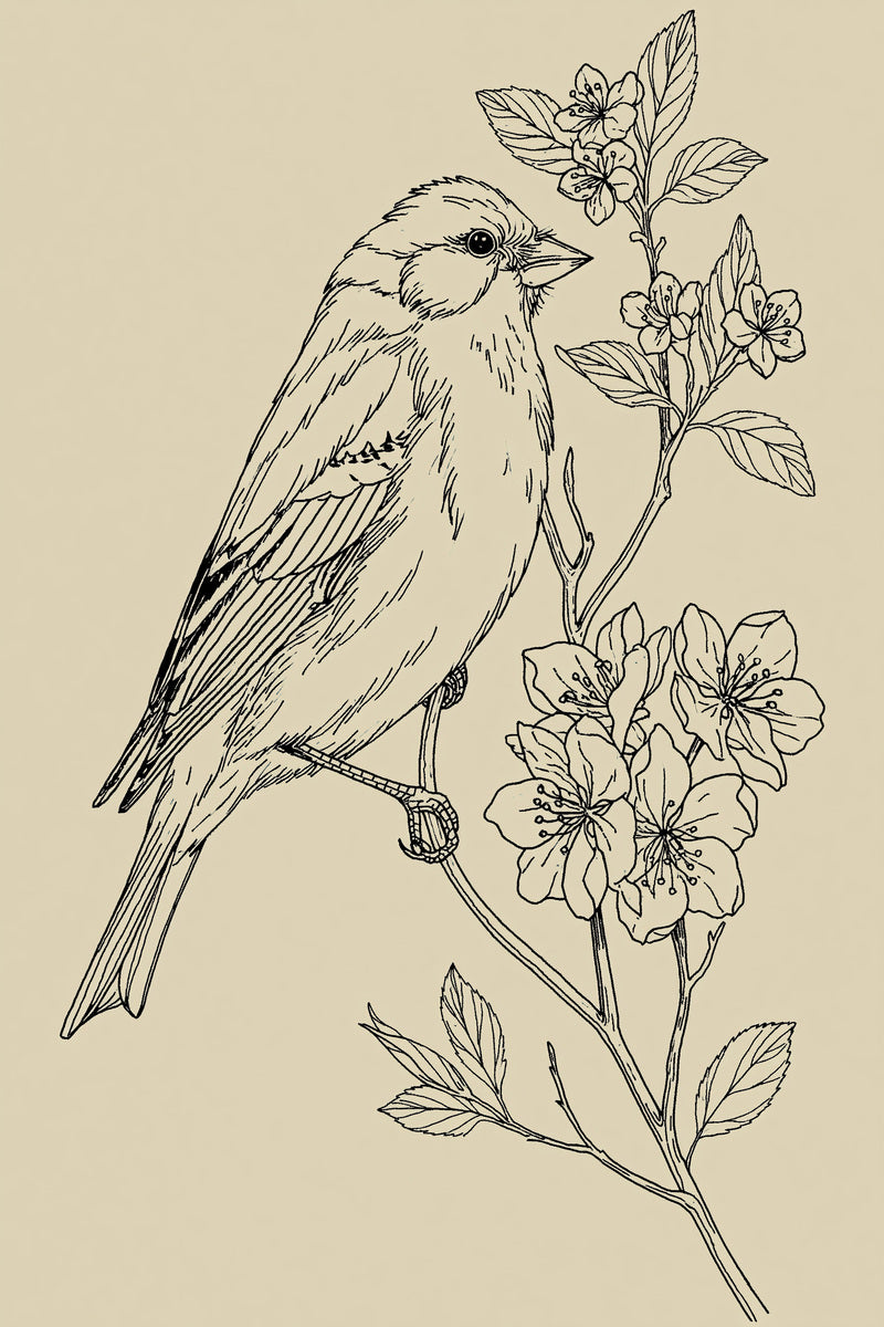 Bird On Blossom Branch Birds from Birds Embroidery Book 2, a digital embroidery design reference for machine embroidery designs, embroidery patterns and embroidery design reference.