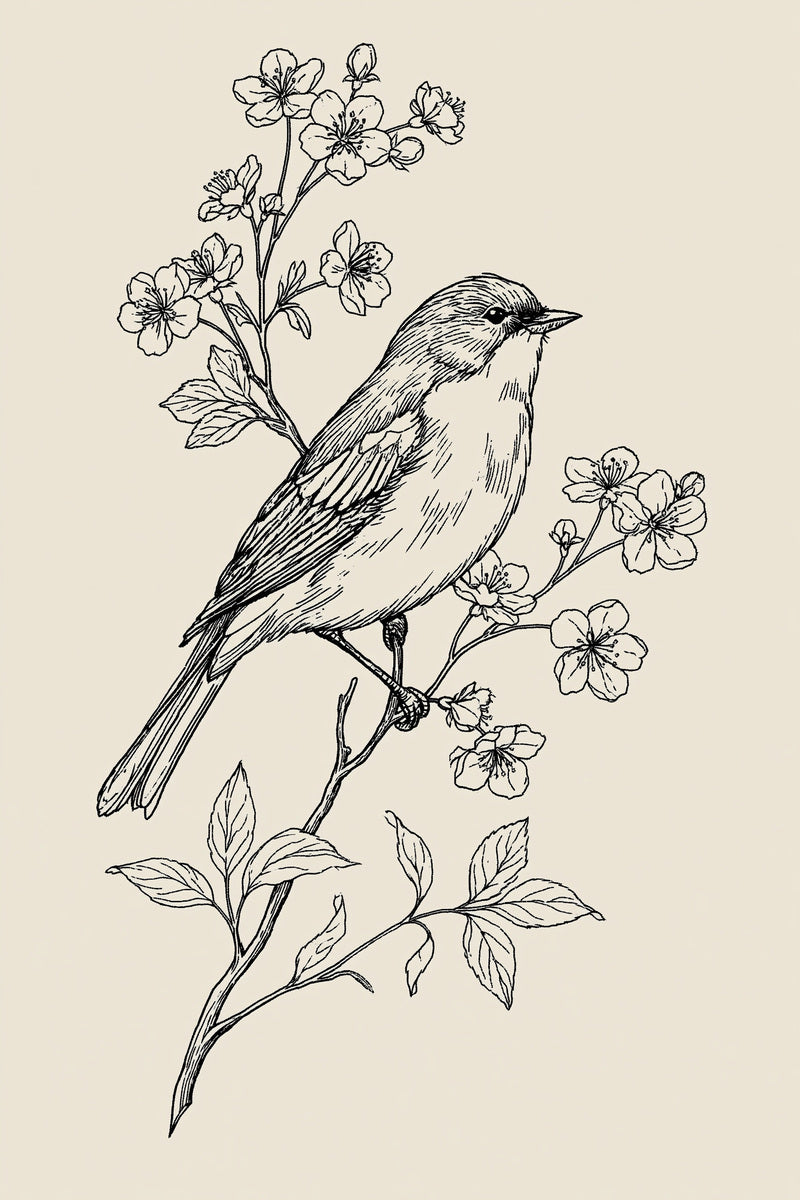 Bird On Blossom Branch Birds from Birds Embroidery Book 3, a digital embroidery design reference for machine embroidery designs, embroidery patterns and embroidery design reference.
