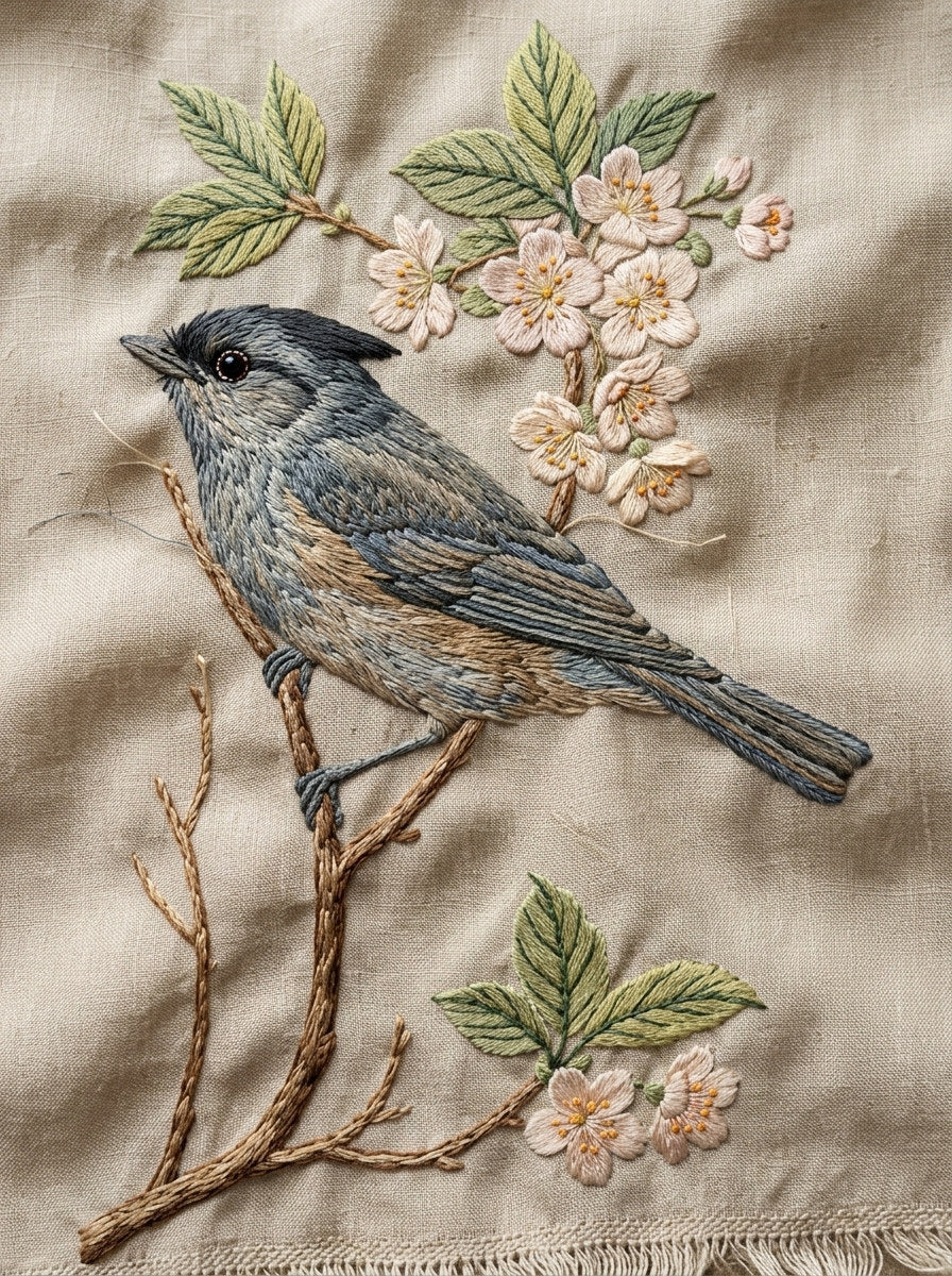 Bird On Blossom Branch Birds from Birds Embroidery Book 1, a digital embroidery design reference for machine embroidery designs, embroidery patterns and embroidery design reference.