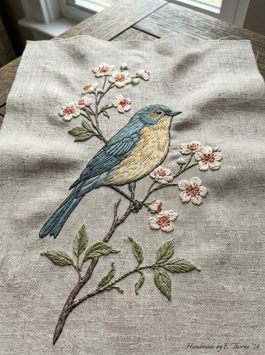 Bird On Blossom Branch Birds from Birds Embroidery Book 3, a digital embroidery design reference for machine embroidery designs, embroidery patterns and embroidery design reference.