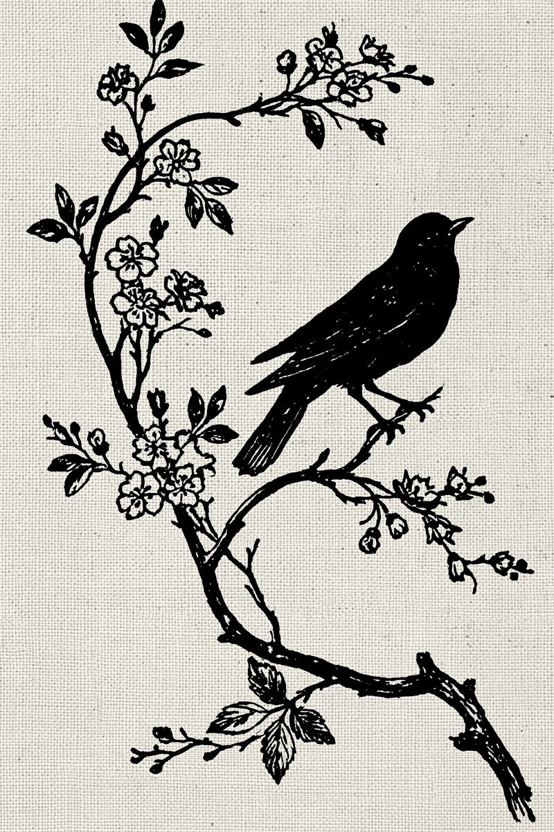 Bird On Floral Branch Motif from Birds Embroidery Book 2, a digital embroidery design reference for machine embroidery designs, embroidery patterns and botanical and floral embroidery.