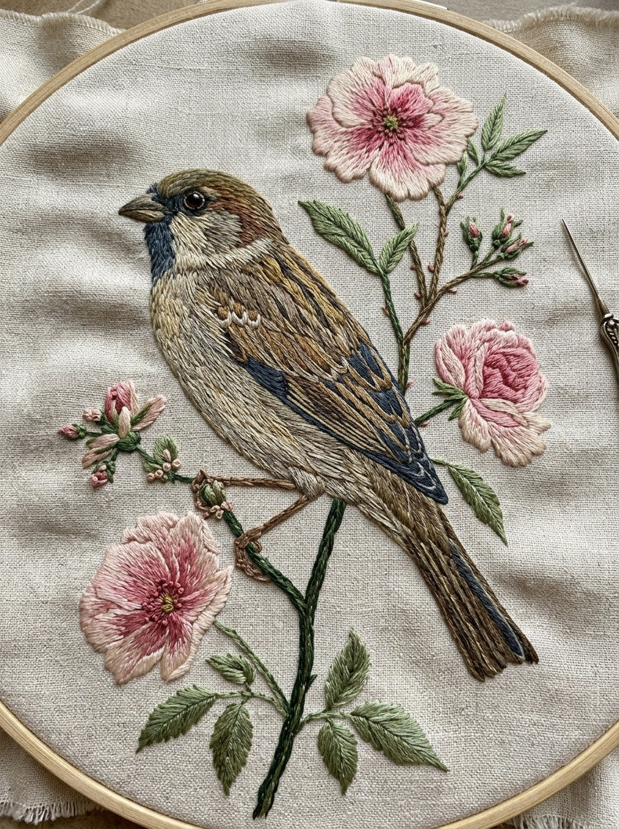 Bird Pillow Front Motif Birds from Birds Embroidery Book 4, a digital embroidery design reference for machine embroidery designs, embroidery patterns and linen and home textile projects.