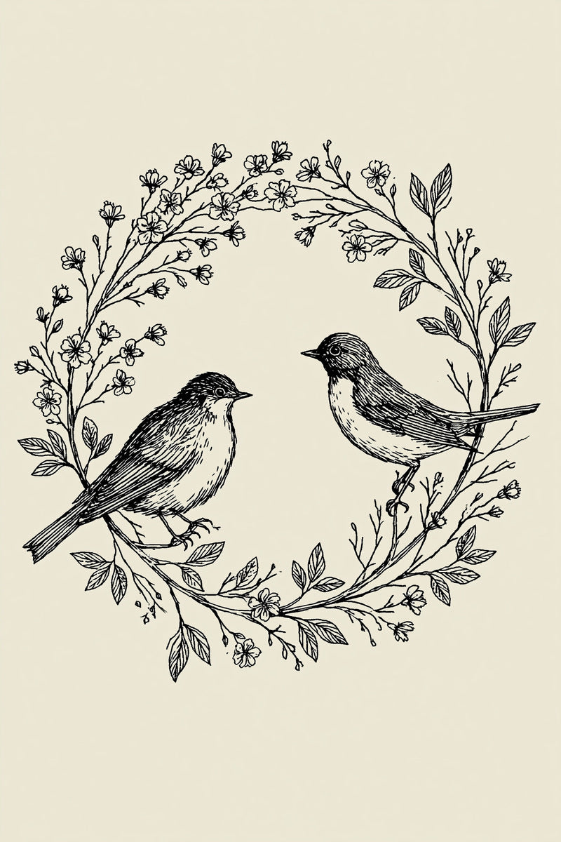 Bird Wreath Frame Birds Embroidery from Birds Embroidery Book 1, a digital embroidery design reference for machine embroidery designs, embroidery patterns and frames and monogram spaces.
