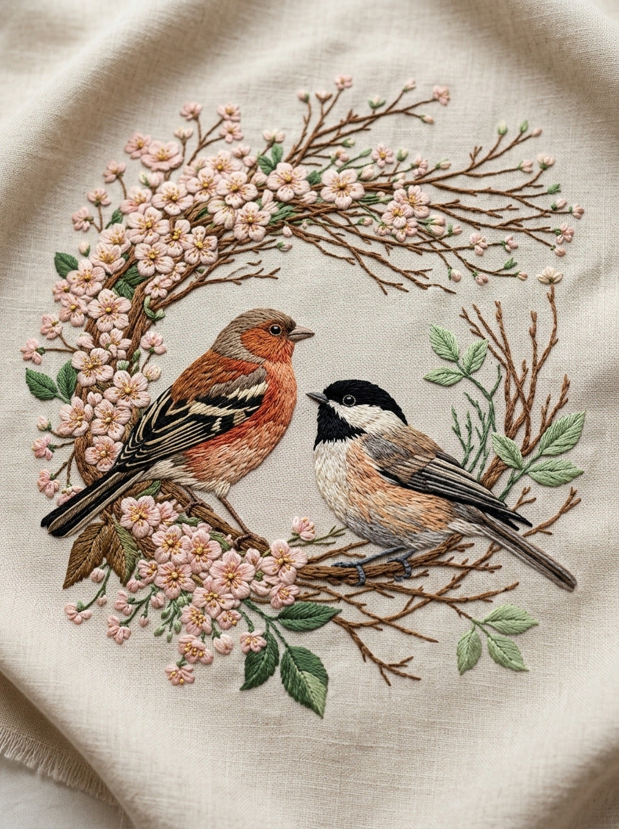Bird Wreath Frame Birds Embroidery from Birds Embroidery Book 3, a digital embroidery design reference for machine embroidery designs, embroidery patterns and frames and monogram spaces.