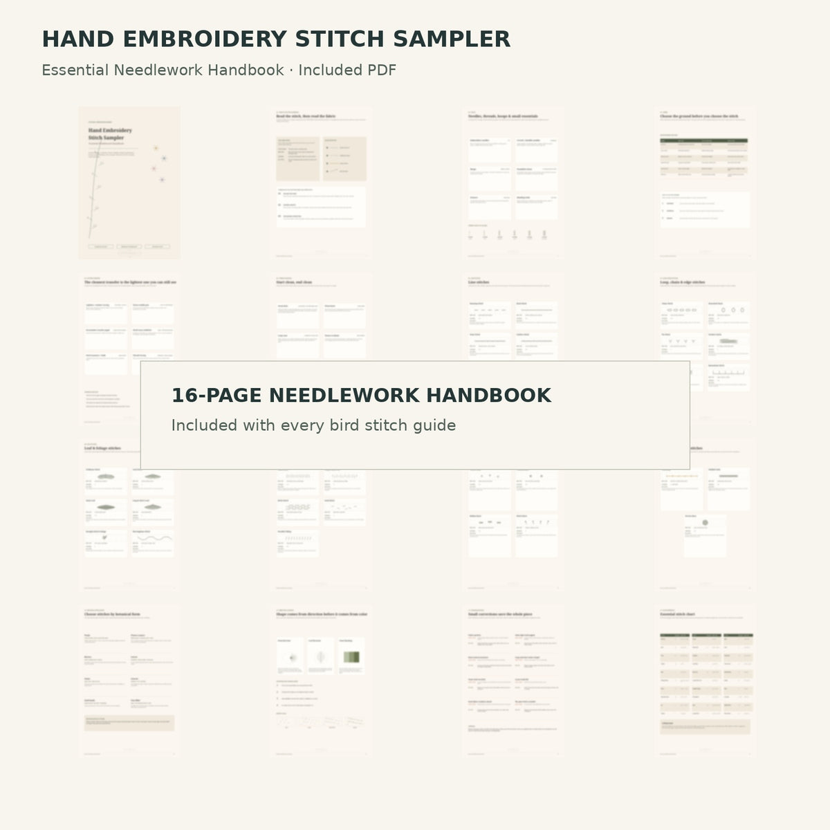 Hand Embroidery Stitch Sampler - Essential Needlework Handbook, protected 16-page overview of the included bonus PDF.