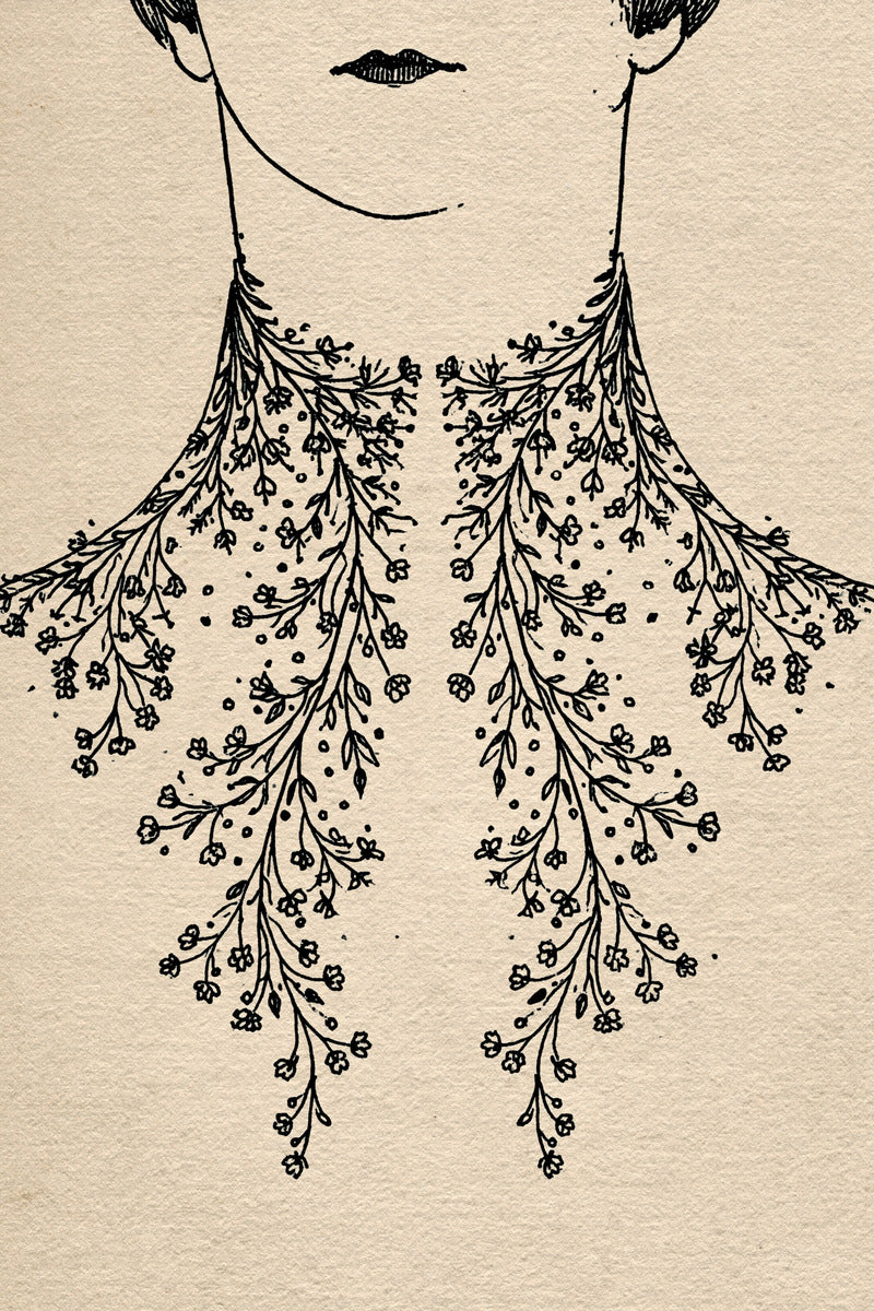 Blouse Collar Botanical Design Neckline from Necklines & Collars Embroidery Book 1, a digital embroidery design reference for machine embroidery designs, embroidery patterns and garment placement ideas.