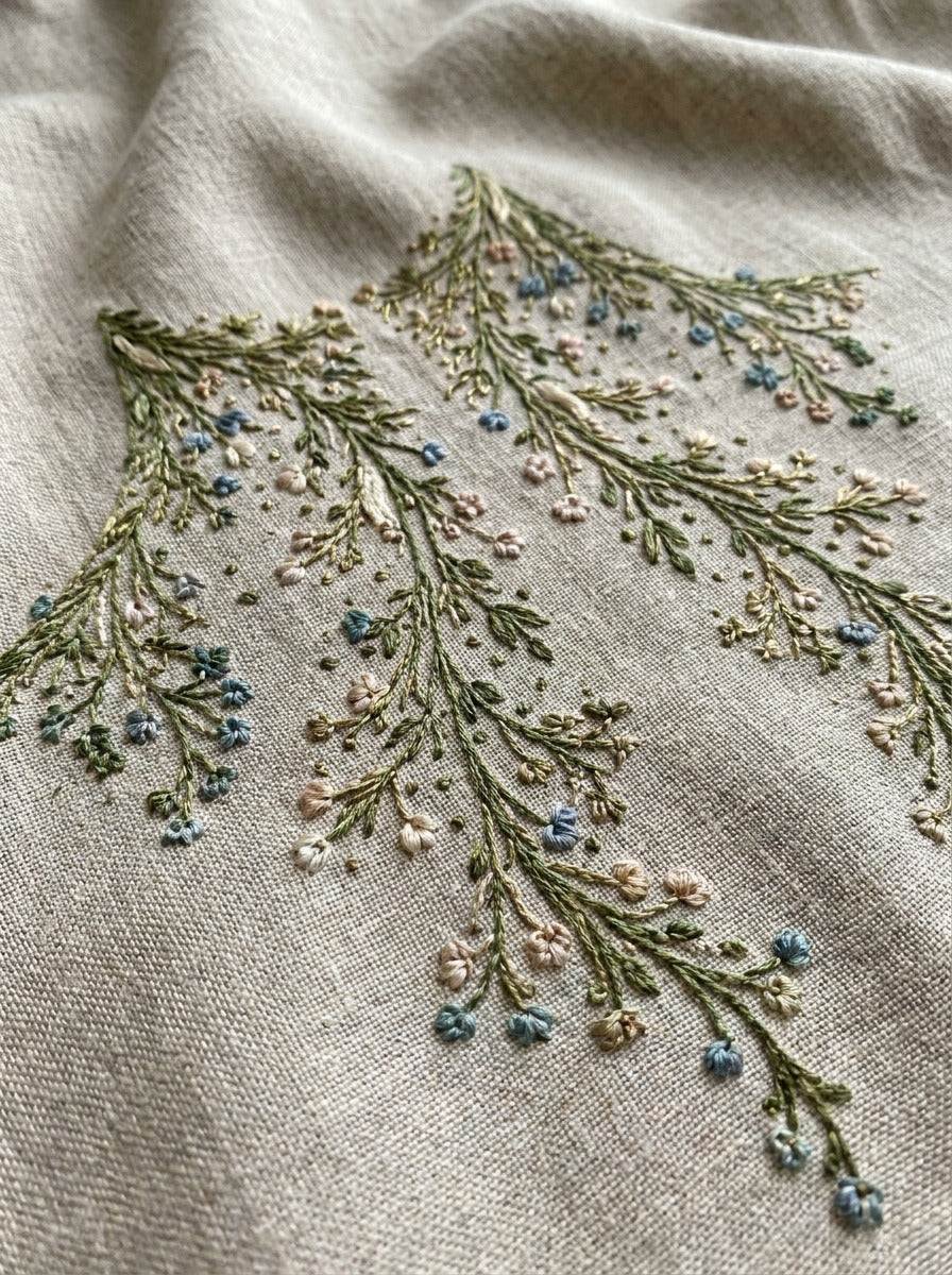 Blouse Collar Botanical Design Neckline from Necklines & Collars Embroidery Book 1, a digital embroidery design reference for machine embroidery designs, embroidery patterns and garment placement ideas.