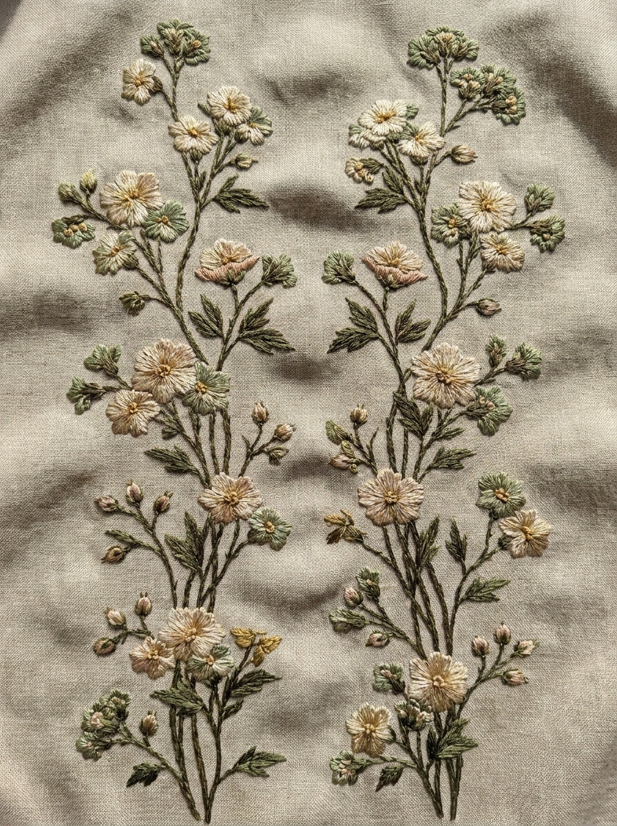 Blouse Front Twin Floral Panels from Jacket Backs & Shirt Fronts Embroidery Book 2, a digital embroidery design reference for machine embroidery designs, embroidery patterns and garment placement ideas.
