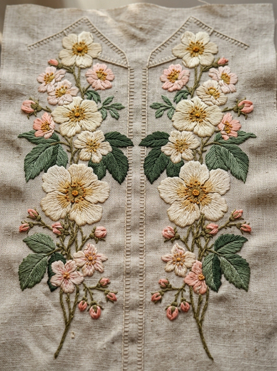 Blouse Front Twin Floral Panels from Jacket Backs & Shirt Fronts Embroidery Book 3, a digital embroidery design reference for machine embroidery designs, embroidery patterns and garment placement ideas.