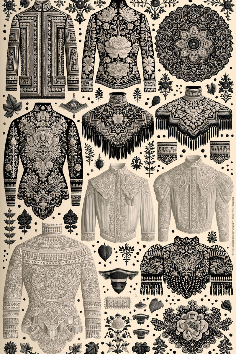 Boho Classic And Ornamental Fashion from Jacket Backs & Shirt Fronts Embroidery Book 3, a digital embroidery design reference for machine embroidery designs, embroidery patterns and garment placement ideas.