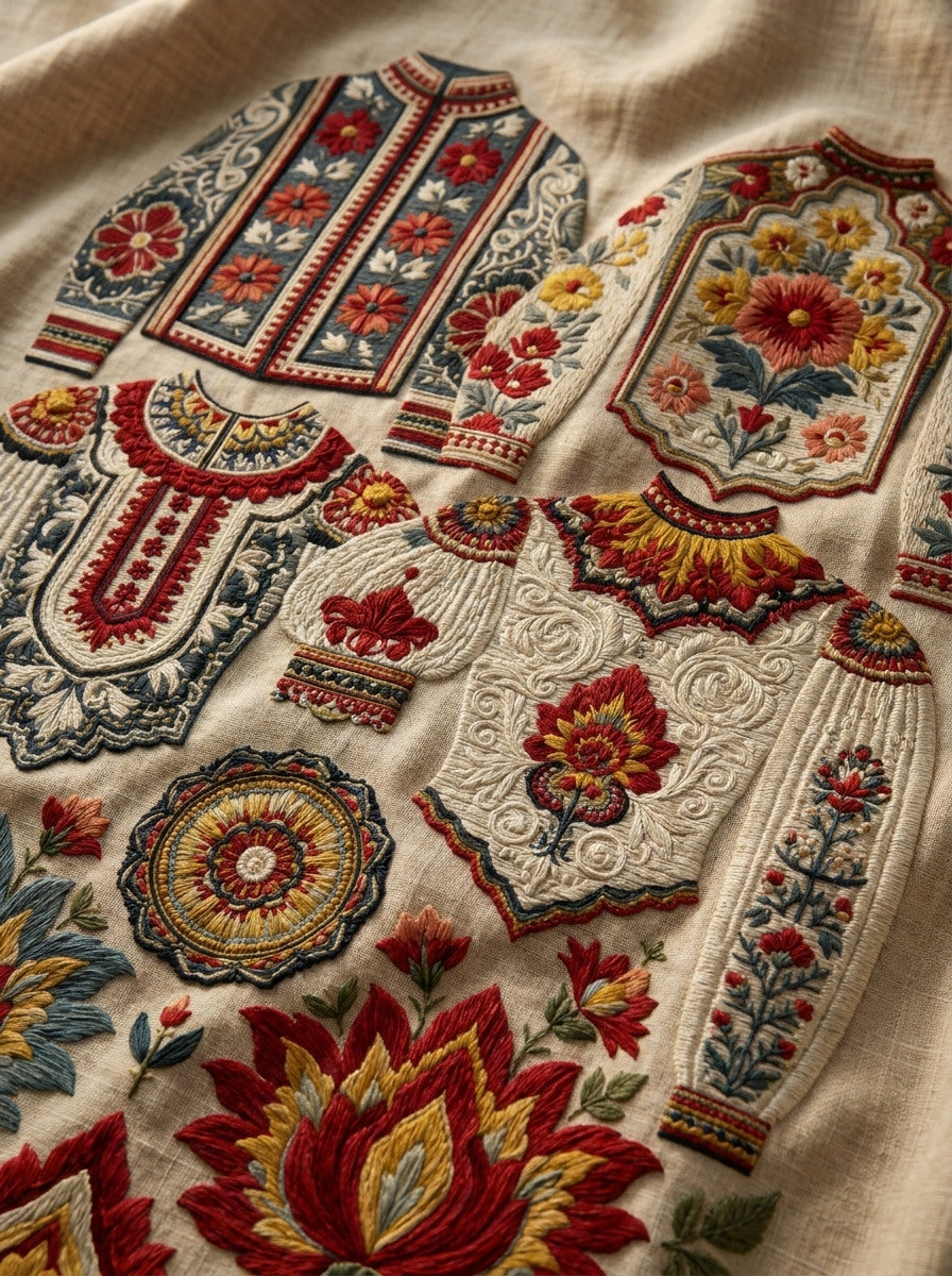Boho Classic And Ornamental Fashion from Jacket Backs & Shirt Fronts Embroidery Book 1, a digital embroidery design reference for machine embroidery designs, embroidery patterns and garment placement ideas.
