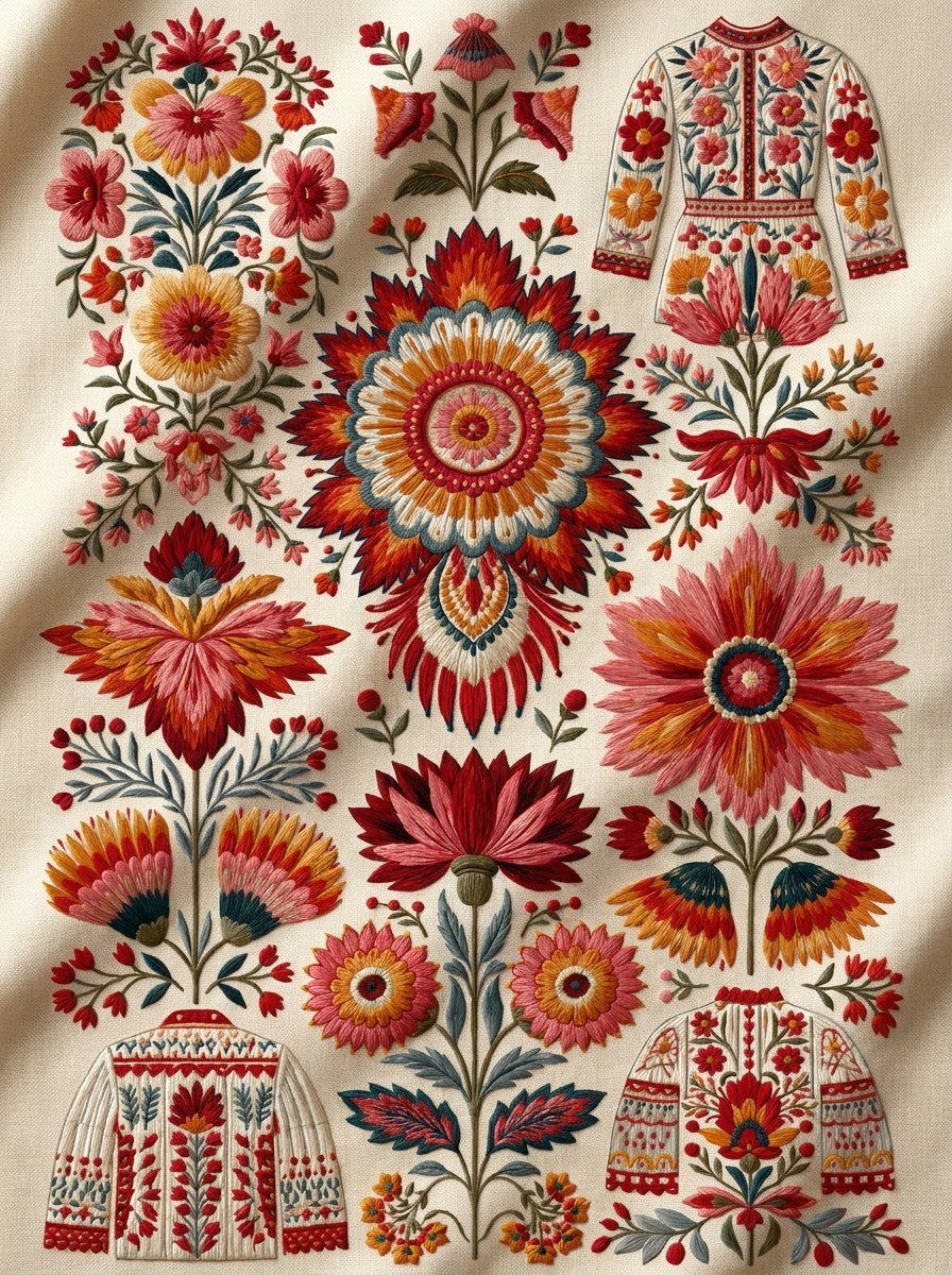 Boho Classic And Ornamental Fashion from Jacket Backs & Shirt Fronts Embroidery Book 2, a digital embroidery design reference for machine embroidery designs, embroidery patterns and garment placement ideas.